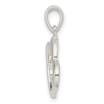 Sterling Silver Polished Glitter Enamel Heart with Butterfly Pendant — alternate view