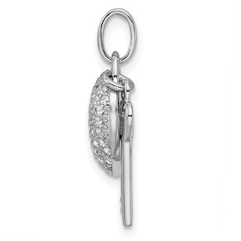 Sterling Silver Rhodium-plated CZ Heart Lock & Key Pendant — alternate view