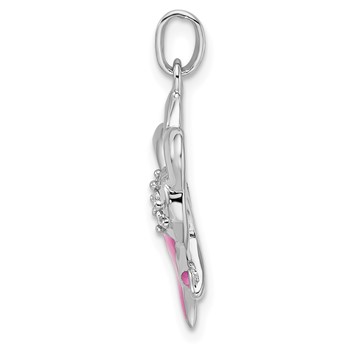 Sterling Silver Rhodium-plated Enamel CZ Ribbon Heart Pendant — alternate view