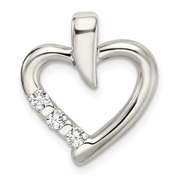Sterling Silver Polished with CZ Heart Slide
