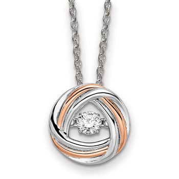 Sterling Silver Platinum-plated Rose-tone Vibrant CZ Necklace