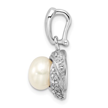 Sterling Silver Rhodium-plated with Diamond and FWC Pearl Pendant — alternate view
