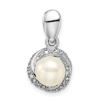 Sterling Silver Rhodium-plated with Diamond and FWC Pearl Pendant