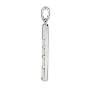 Sterling Silver Rhodium-plated White Created Opal Bar Pendant — alternate view