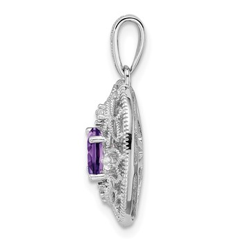 Sterling Silver Rhodium-plated Oval Amethyst and White Topaz Pendant — alternate view