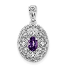 Image of Sterling Silver Rhodium-plated Oval Amethyst and White Topaz Pendant