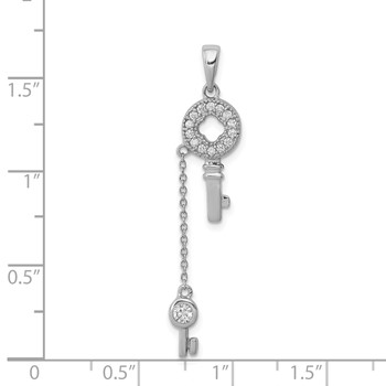 Sterling Silver Rhodium-Plated w/ CZ Key Pendant — alternate view