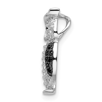 Sterling Silver Rhodium-plated Polished Black and White CZ Owl Slide Pendant — alternate view