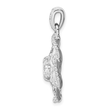 Sterling Silver Rhodium-plated 6mm CZ Center Woven Pendant — alternate view