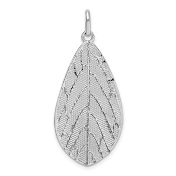 Sterling Silver Rhodium-plated Polished Leaf Pendant