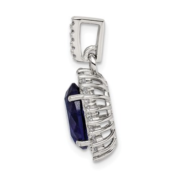 Sterling Silver Rhodium-plated Blue and Clear CZ Pendant — alternate view