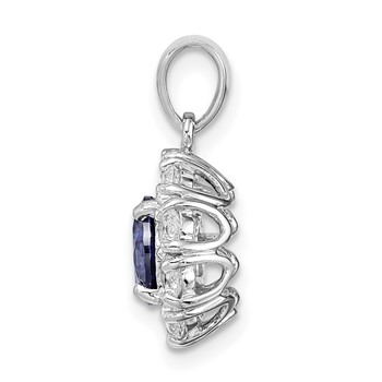 Sterling Silver Rhodium-plated Blue and White CZ Halo Pendant — alternate view