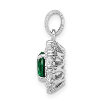 Sterling Silver Rhodium-plated Green Glass and CZ Halo Pendant — alternate view