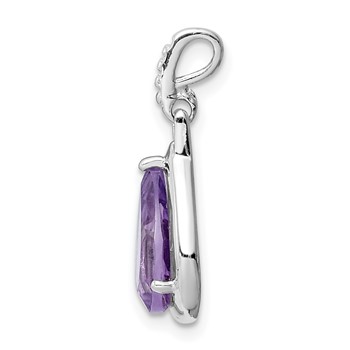 Sterling Silver Rhodium-plated Amethyst Teardrop Pendant — alternate view