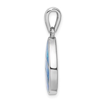 Sterling Silver Rhodium-plated Created Opal Inlay Teardrop Pendant — alternate view