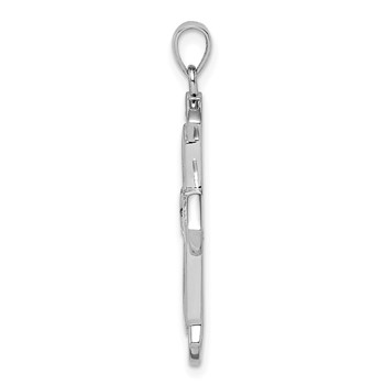 Sterling Silver Rhodium-plated Created Opal Cross CZ Pendant — alternate view