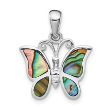 Image of Sterling Silver Rhodium-plated Abalone Butterfly Pendant