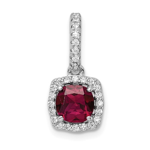Sterling Silver RH-plated Created Corundum and White CZ Pendant
