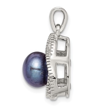 Sterling Silver Rhod-pltd Black FWC Pearl and White Topaz Pendant — alternate view
