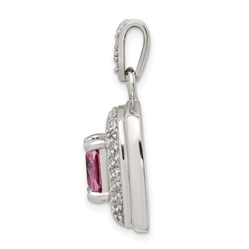 Sterling Silver Pink & White CZ Square Pendant — alternate view
