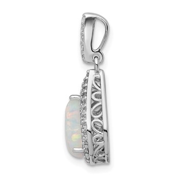 Sterling Silver Rhodium-Plated CZ & Synthetic Opal Pendant — alternate view