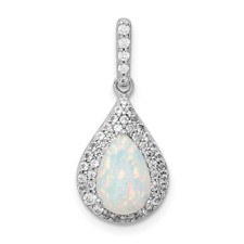 Image of Sterling Silver Rhodium-Plated CZ & Synthetic Opal Pendant