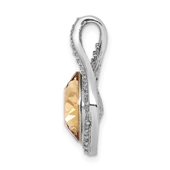 Sterling Silver RH-plated Clear/Golden Crystal Teardrop Pendant — alternate view