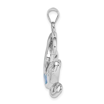 Sterling Silver Rhodium-plated Polished Created Blue Opal Gecko Pendant — alternate view