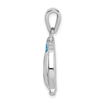 Sterling Silver Rhodium-plated Polished Created Opal Inlay Penguin Pendant — alternate view