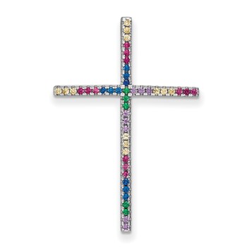 Prizma Sterling Silver Rhodium-plated Colorful CZ Cross Chain Slide