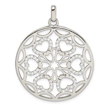 Sterling Silver CZ Hearts Circle Pendant
