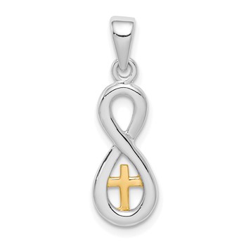 Sterling Silver Rhodium-plated & Gold-tone Cross Infinity Pendant