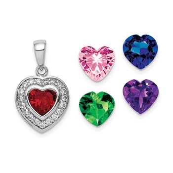 Sterling Silver Rhodium Plated Interchangeable CZ Heart Pendant