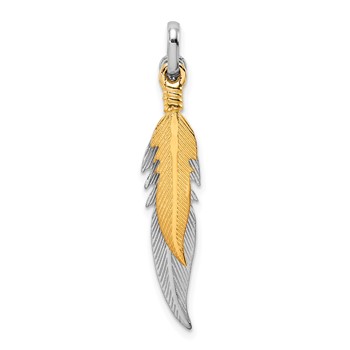 Sterling Silver Rhodium-plated Polished Gold-tone Double Feather Pendant