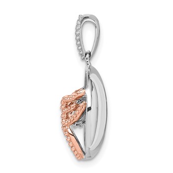 Sterling Silver Rhod-plated & Rose-tone Heart & Wings w/Vibrant CZ Pendant — alternate view