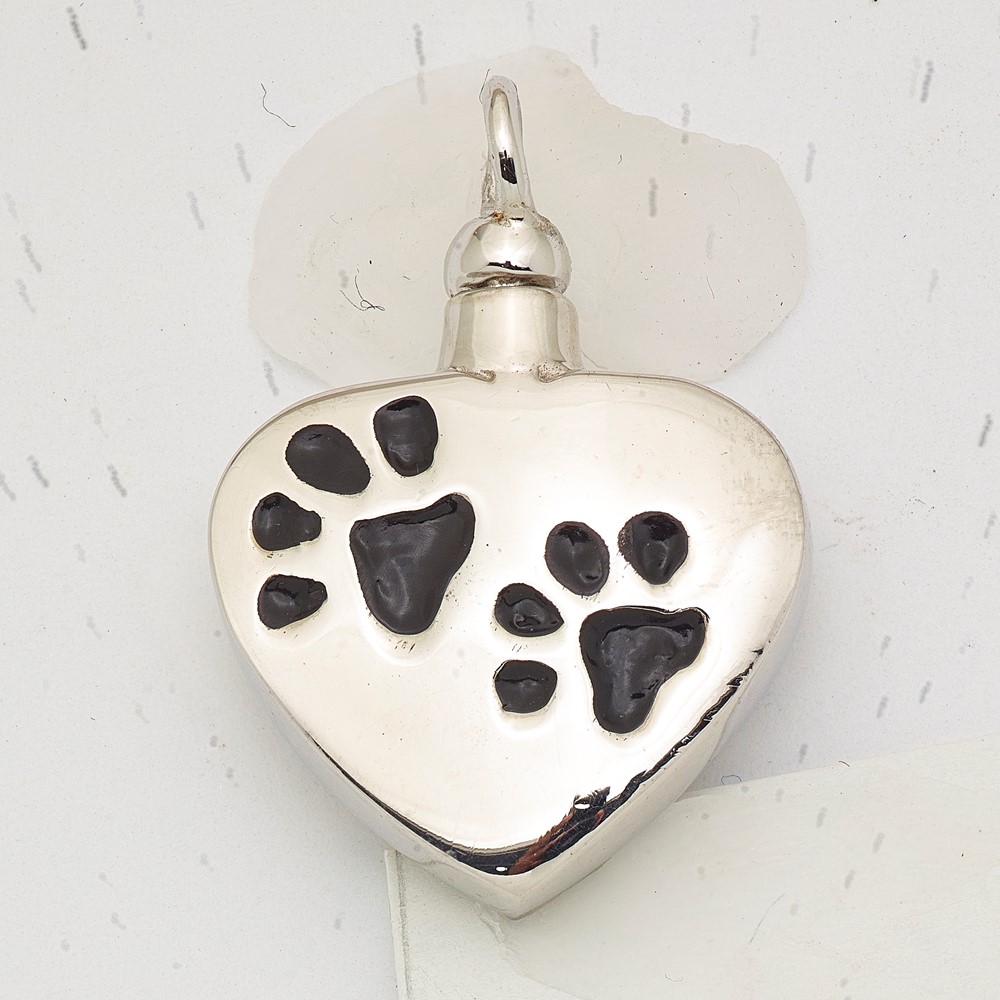 Sterling Silver Rhodium-plated Enameled Paw Prints Heart Ash Holder