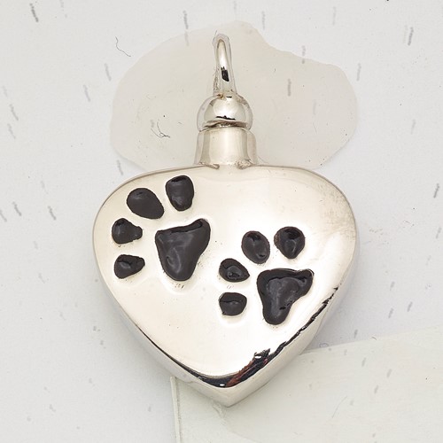 Sterling Silver Rhodium-plated Enameled Paw Prints Heart Ash Holder
