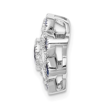 Sterling Silver Rh-plated CZ/Synthetic Blue Spinel Flower Chain Slide — alternate view