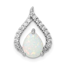 Image of Sterling Silver Rhodium Plated CZ and Lab Created Opal Chain Slide