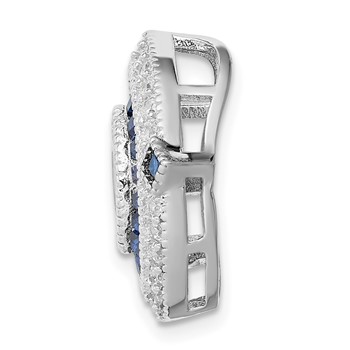 Sterling Silver Rhodium-plated CZ/Synth. Blue Spinel Chain Slide — alternate view