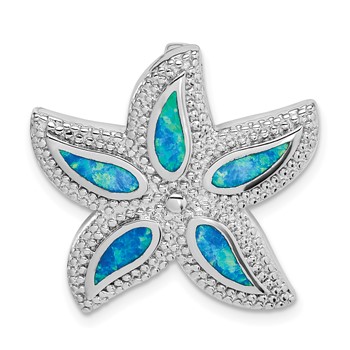 Sterling Silver Rhodium-plated Polished Created Blue Opal Starfish Slide