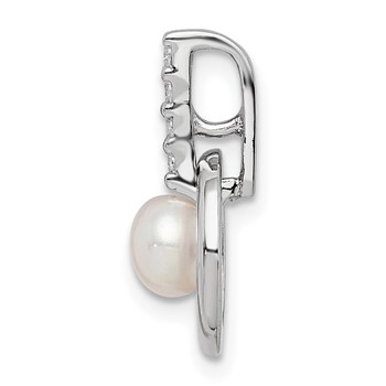 Sterling Silver Rhodium-plated Circle with CZ (5-6mm) Button FWC Pearl Slide — alternate view