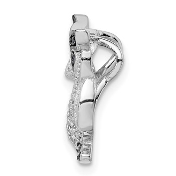 Sterling Silver Rhodium-plated Polished Black and Clear CZ Owl Chain Slide — alternate view