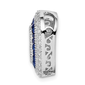 Sterling Silver Rhodium-plated CZ & Synthetic Blue Spinel Chain Slide — alternate view