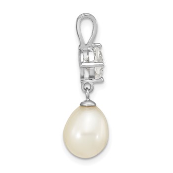 Sterling Silver Rhodium-plated8-10mm White Teardrop Freshwater Cultured Pearl and 1.95WT White Topaz Pendant — alternate view