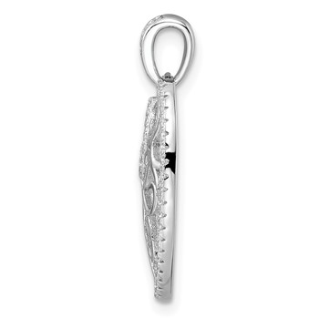 Sterling Silver Rhodium-plated CZ Filigree Leaf Pendant — alternate view