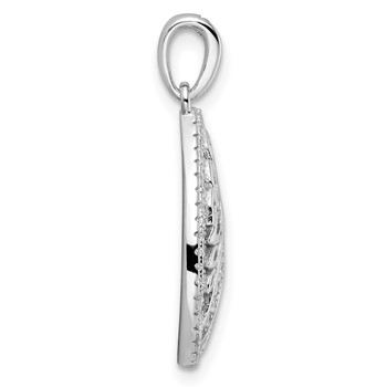 Sterling Silver Rhodium-plated Leaves and CZ Teardrop Pendant — alternate view