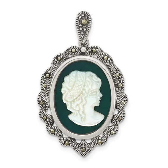 Green Agate & Marcasite Brooch Green Agate & Marcasite Brooch