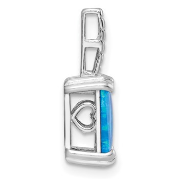 Sterling Silver Rhodium-plated Polished Square Blue Opal Pendant — alternate view