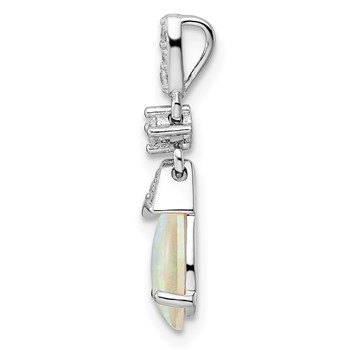 Sterling Silver Rhodium-plated Polished CZ and Synthetic Opal Pendant — alternate view
